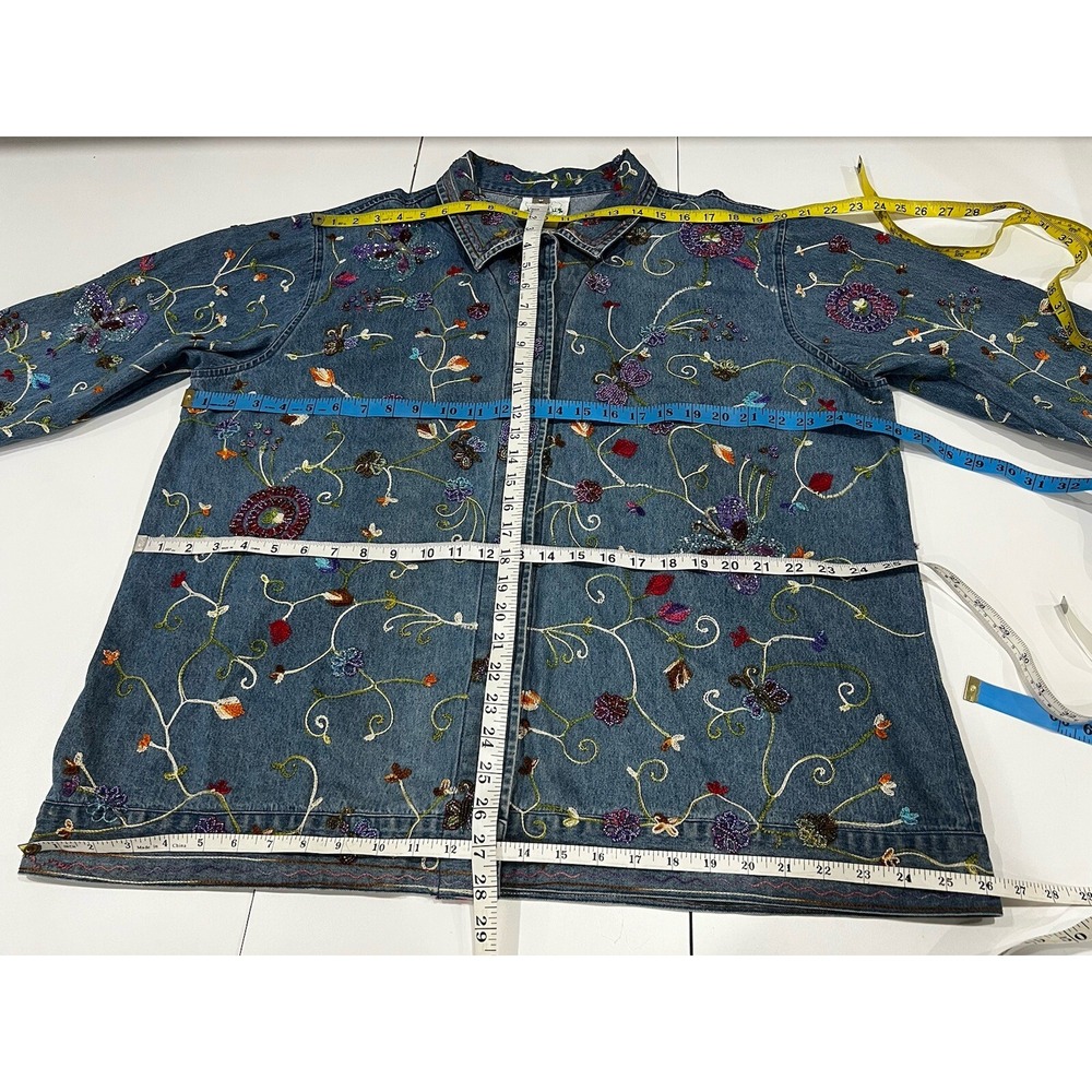 QUACKER FACTORY  Cotton Beaded Denim Jean Jacket Butterflies Embroidered Size 1X - Picture 7 of 16